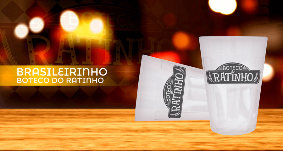 Copo Brasileirinho com a marca do Boteco do Ratinho